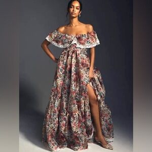 NWT Anthropologie Selkie Romance Novel Dress Off Shoulder Gown Maxi Floral Sz XL